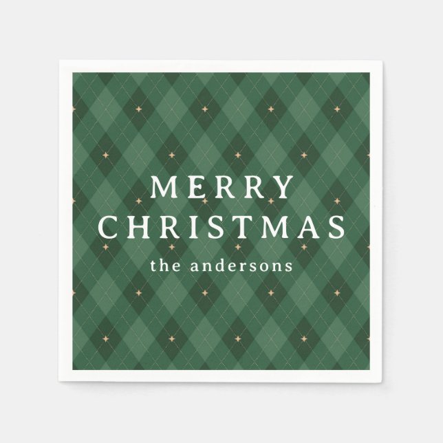 Green Argyle Pattern Holiday Greeting Classical Napkins (Front)