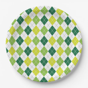 Green Argyle Pattern Paper Plates