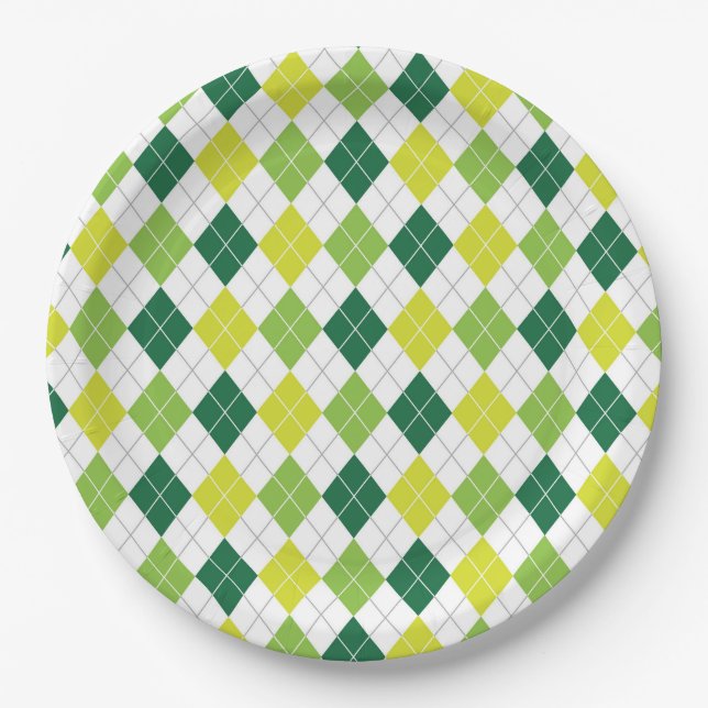 Green Argyle Pattern Paper Plates (Front)