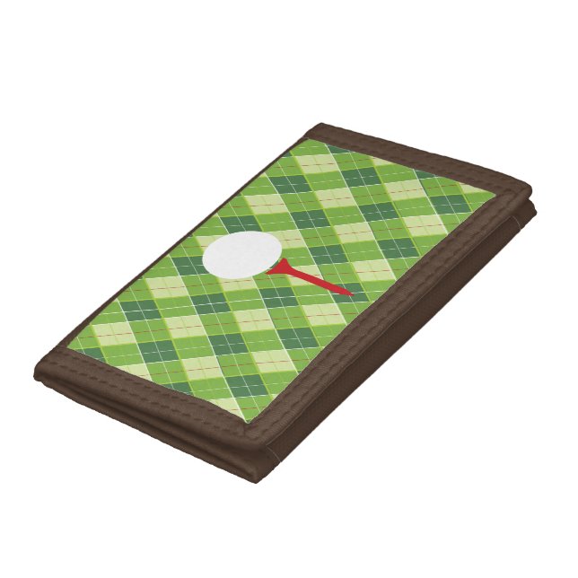 Green argyle patterned plaid golfers tee tri-fold wallet (Bottom)