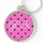 Green Argyle Paw Prints Keychain