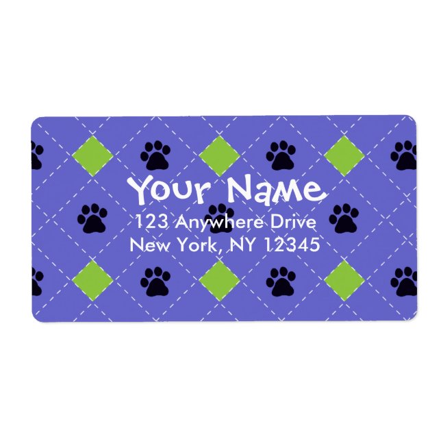 Green Argyle Paw Prints Label (Front)
