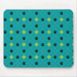 Green Argyle Paw Prints Mouse Pad