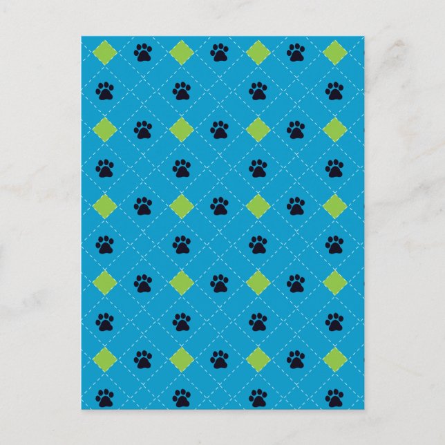 Green Argyle Paw Prints Postcard (Front)