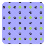 Green Argyle Paw Prints Square Sticker