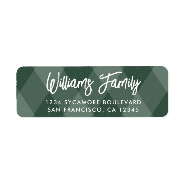 Green Argyle Tartan Plaid Family Return Address Label (Front)