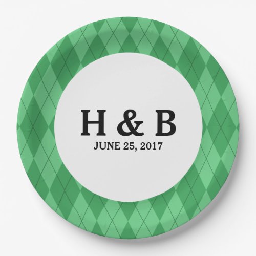 Green Argyle Wedding Paper Plates