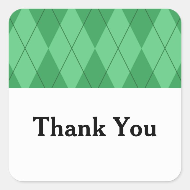 Green Argyle Wedding Thank You Stickers (Front)