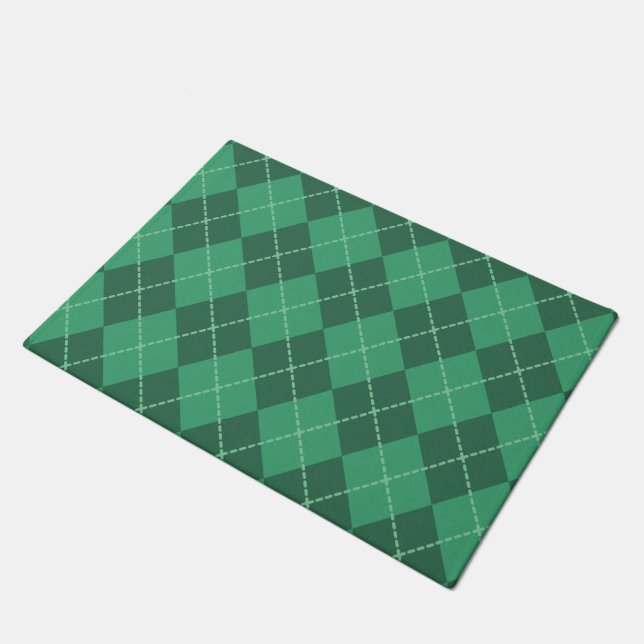 Green Argyle Welcome Doormat (Angled)