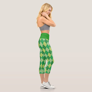 Green Argyle Yoga Capris Leggings