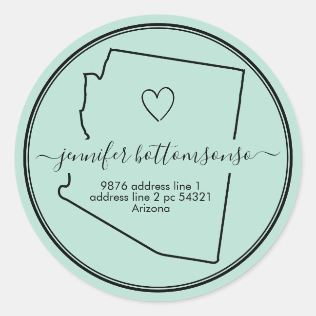 Green Arizona return address Signature heart Classic Round Sticker