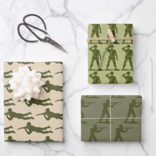 Green Army Action Men Trio Wrapping Paper Sheets