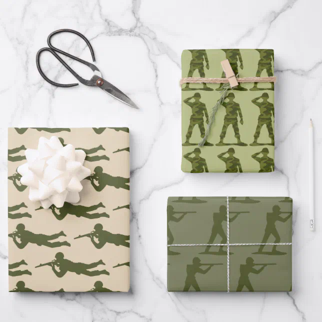 Green Army Action Men Trio Wrapping Paper Sheets (Front)