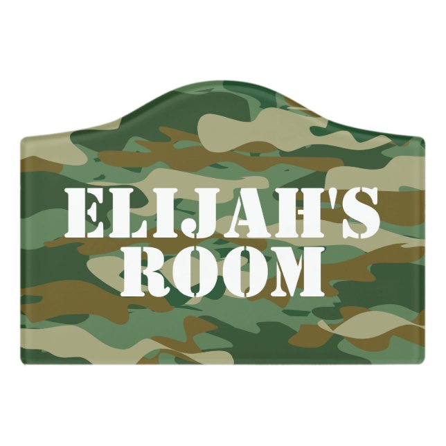 Green army camo camouflage custom children's room door sign (Small Crest Front)