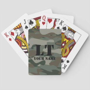 Green army camo camouflage custom name monogram poker cards