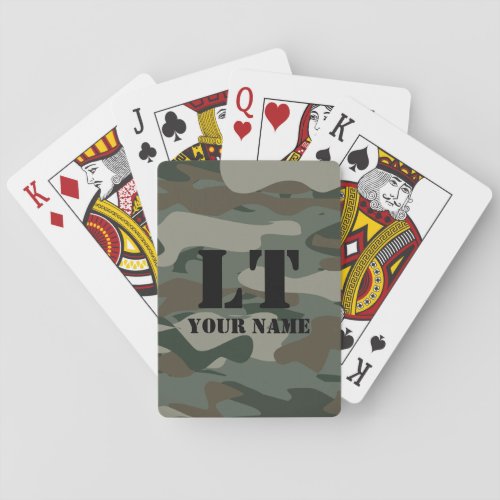Green army camo camouflage custom name monogram poker cards