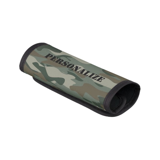 Green army camo camouflage custom name travel luggage handle wrap (Angled)