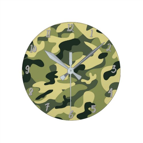 Green Army Camo Camouflage Personalized Round Clock