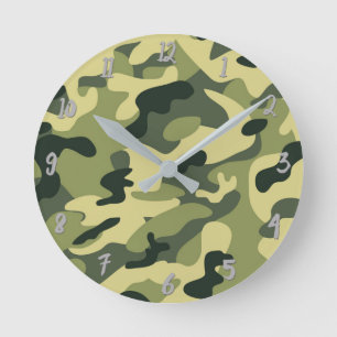 Green Army Camo Camouflage Personalized Round Clock