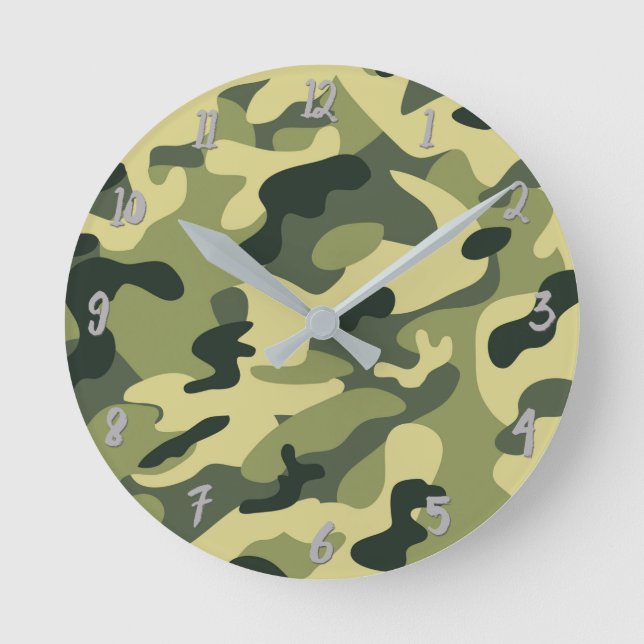 Green Army Camo Camouflage Personalized Round Clock (Front)
