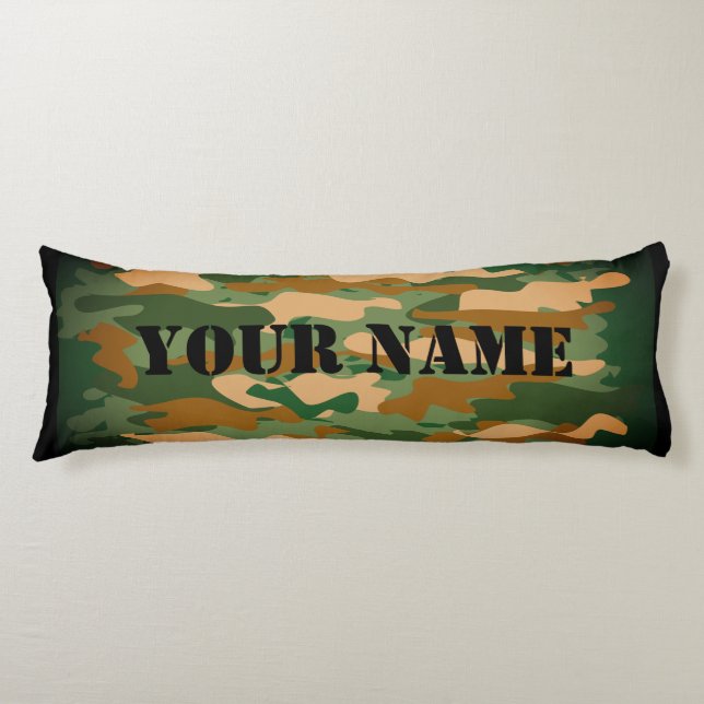 Green army camo camouflage print custom name body pillow (Front)