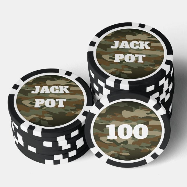 Green army camo custom casino poker chips (Stack)