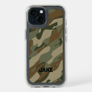 Green army camo transparent iPhone 15 Speck case