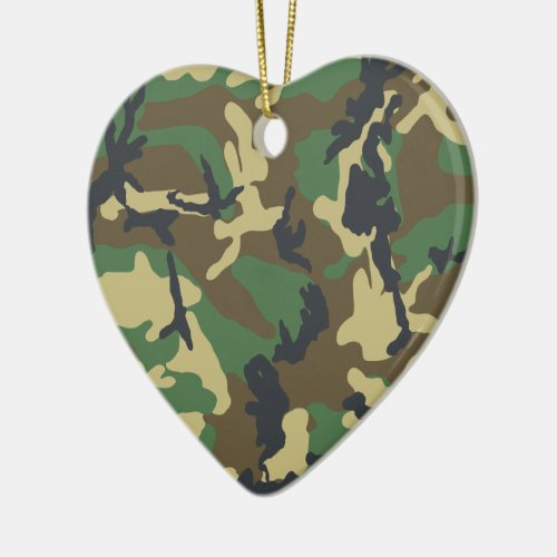 Green Army Camouflage Print Military Heart Ceramic Ornament
