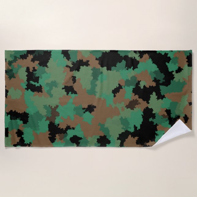 Green Army Jungle Camouflage Pattern Design  Beach Towel (Front)