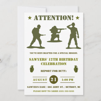 Green Army Men, Military, Army Camo Birthday Party Invitation