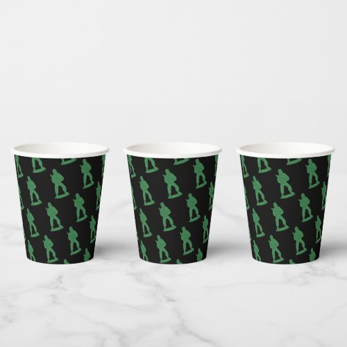 Green Army Men on Black  Paper Cups