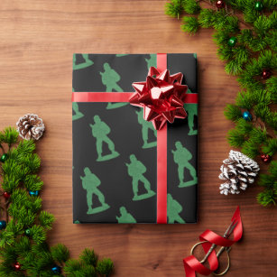 Green Army Men on Black Pattern Wrapping Paper