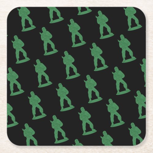 Green Army Men on Black  Square Paper Coaster