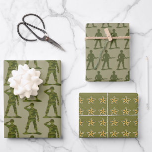 Green Army Men Trio Wrapping Paper Sheets