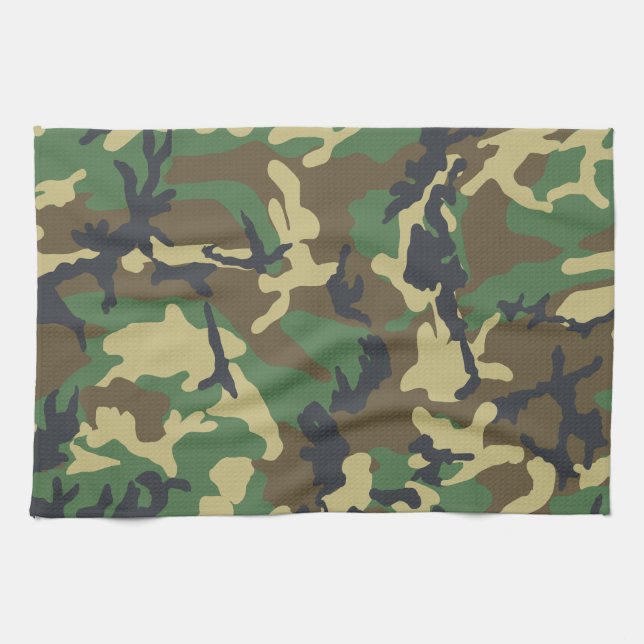 Green Army Navy Camouflage Pattern Camping Kitchen Towel (Horizontal)