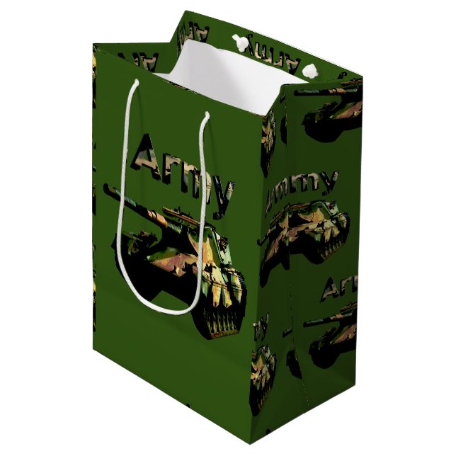 Green Army Tank, Medium Gift Bag  (Front Angled)