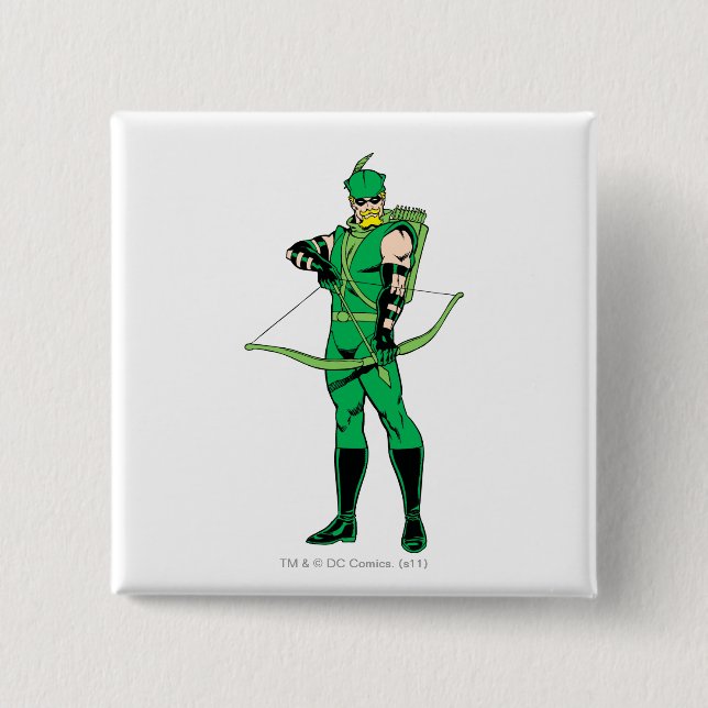 Green Arrow Standing with Bow Pinback Button (Front)