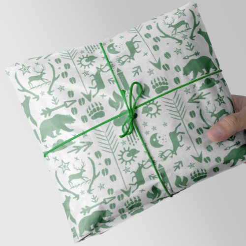 Green Arrows Deer Bears and Clouds Pattern Tissue Paper
