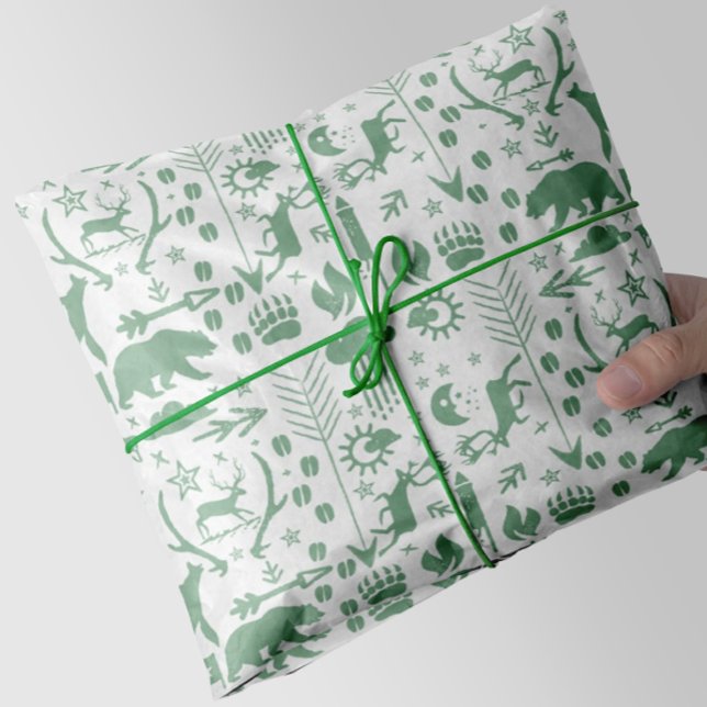 Green Arrows Deer Bears and Clouds Pattern Tissue Paper (Creator Uploaded)