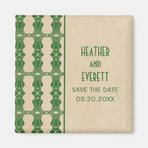 Green Art Deco Border Save the Date Magnet