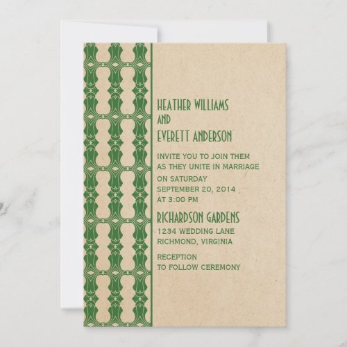 Green Art Deco Border Wedding Invitation
