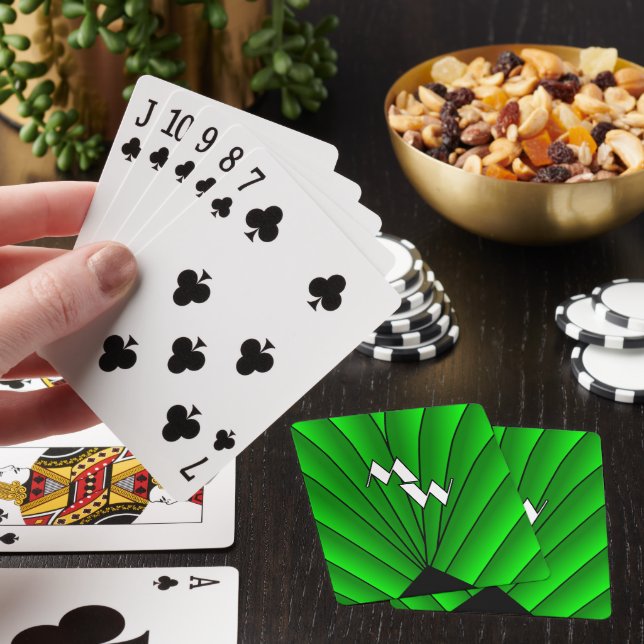 Green Art Deco Design Monogrammed Poker Cards (In Situ)