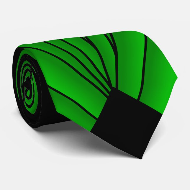 Green Art Deco Design Neck Tie (Rolled)