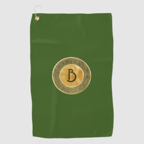 Green Art Deco Diamond Pattern Gold Foil Texture Golf Towel