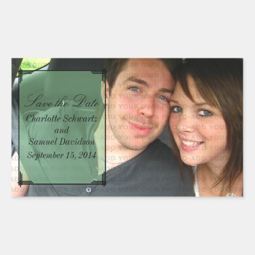 Green Art Deco Frame Save the Date Stickers