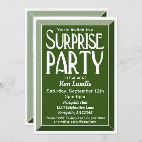 Green Art Deco Photo Birthday Surprise Party Invitation