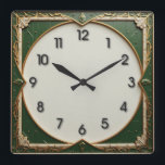 Green Art Deco Square Wall Clock<br><div class="desc">Great clock design. You will love it like others. Be free to use this design for other product you like or to customize and add your text. Follow me for more. Thank you. Have a nice day.</div>