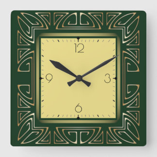 Green art deco square wall clock