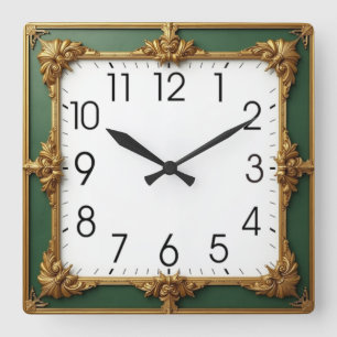 Green Art Deco Square Wall Clock