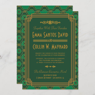 Green Art Deco Wedding Invites